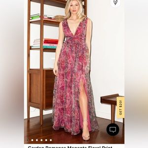 Garden Romance Magenta Floral Print Organza Maxi Dress
